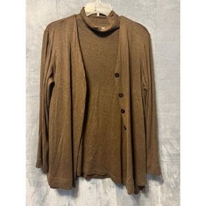 Chico's Design Brown Knit‎ Button Front Cardigan Turtleneck Top Women's